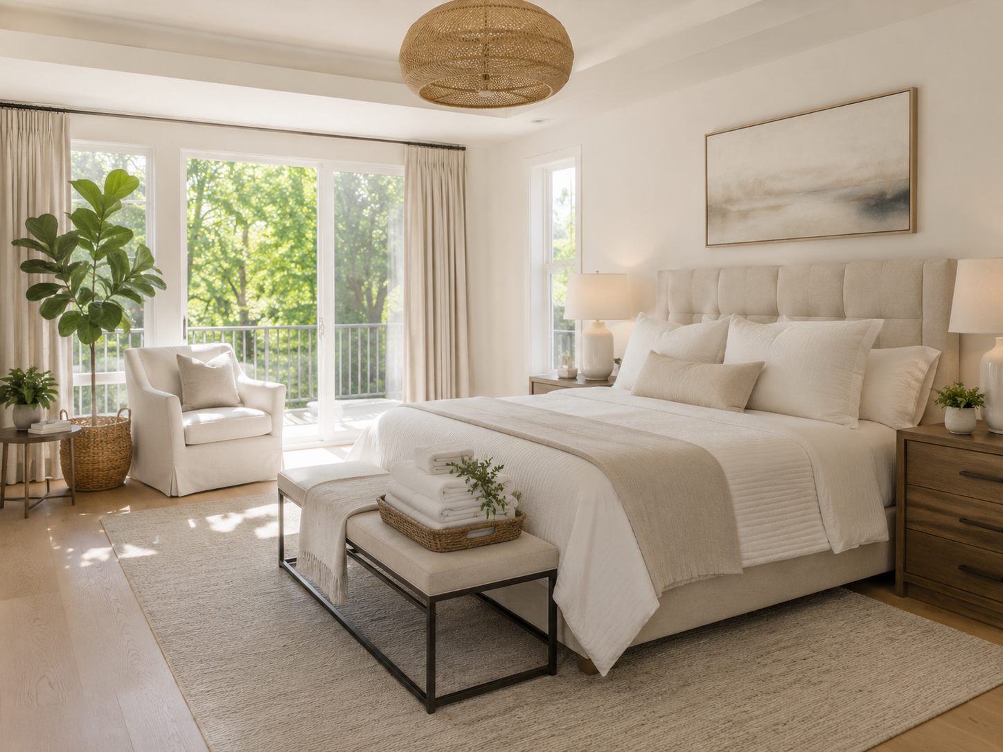 Serene freshly cleaned bedroom with natural light
